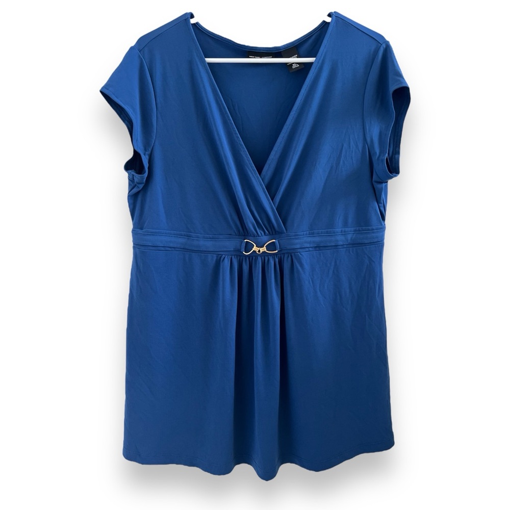 New York & Company Vintage Blue Blouse Dress Shirt Silver Hardware Size XL